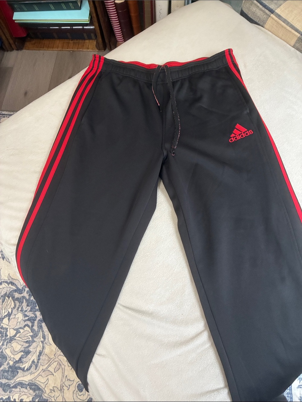 adidas Black Sweatpants with Red Side Stripes